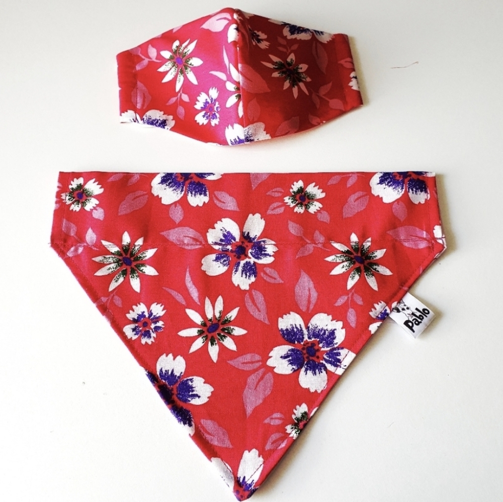 🐶 5 for $15 Pablo Hot Pink Floral Dog Bandana & Face Mask Set
